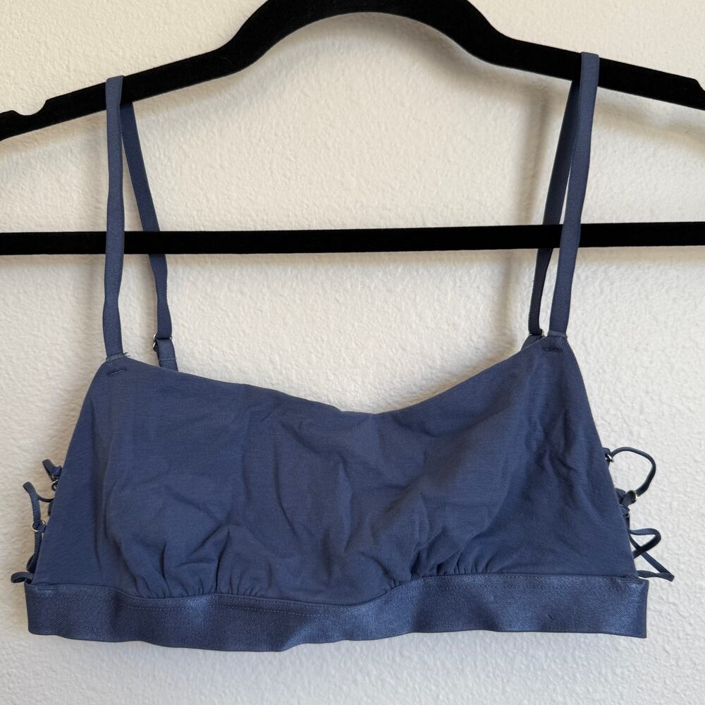 NWT AERIE Square Neck Strappy Lace Up‎ Unlined Adjustable Bra in Slate Blue